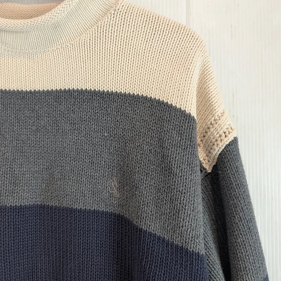 NAUTICA Women's Navy Gray & Cream Striped 100% Cotton Sweater Size Medium - Picture 3 of 10